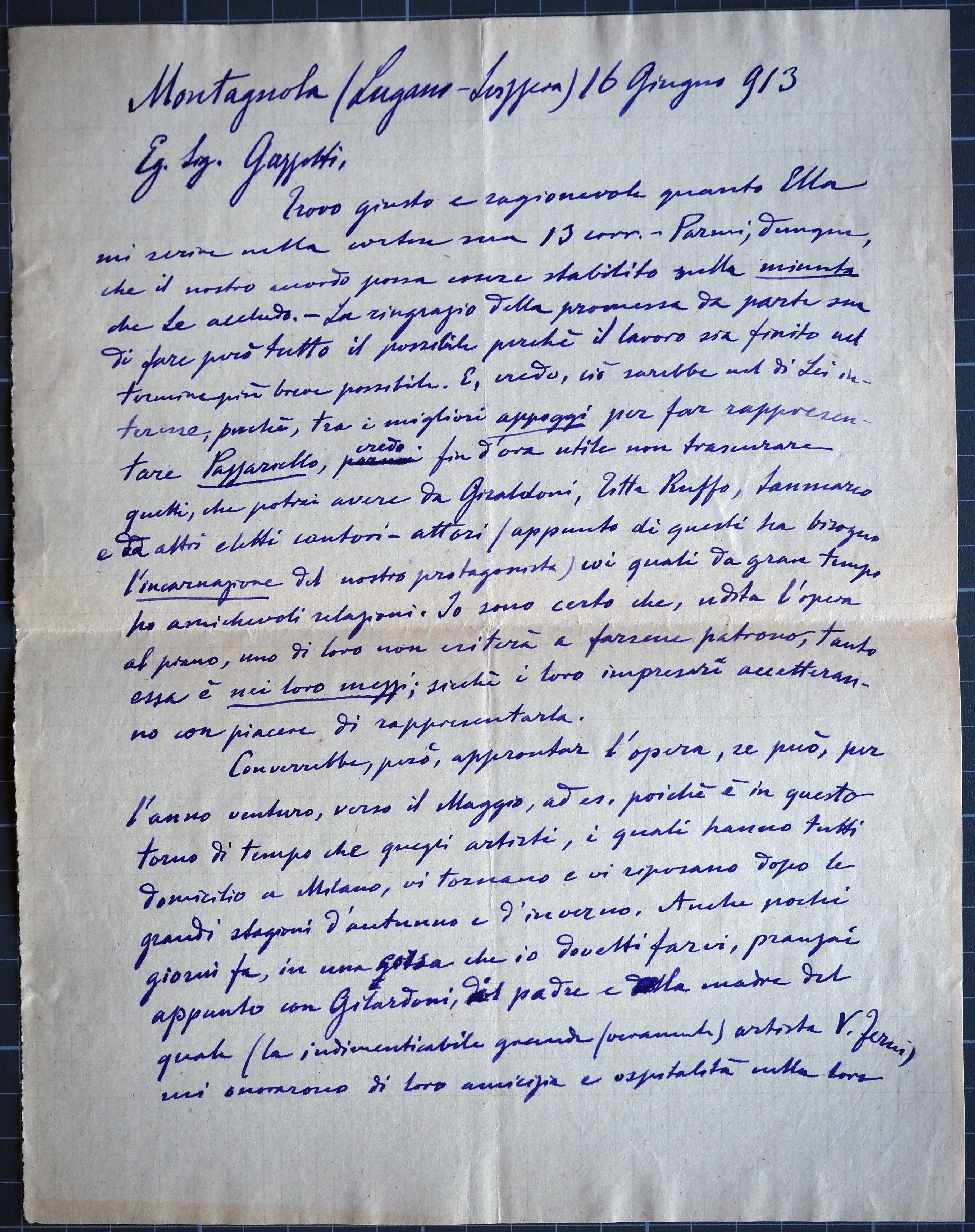 Lettera del 16 Giugno 1913, pagina 1