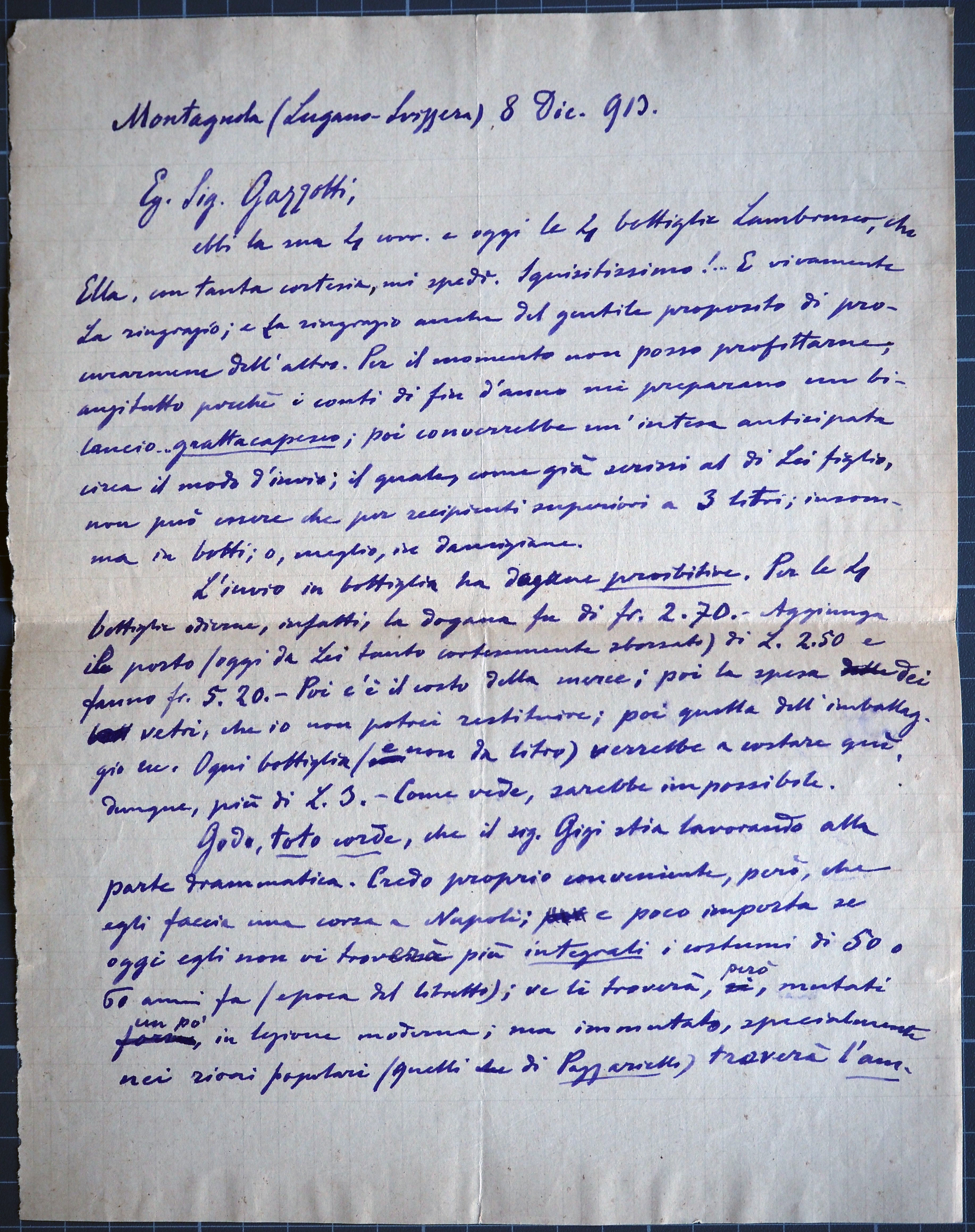 Lettera dell'8 Dicembre 1913, pagina 1