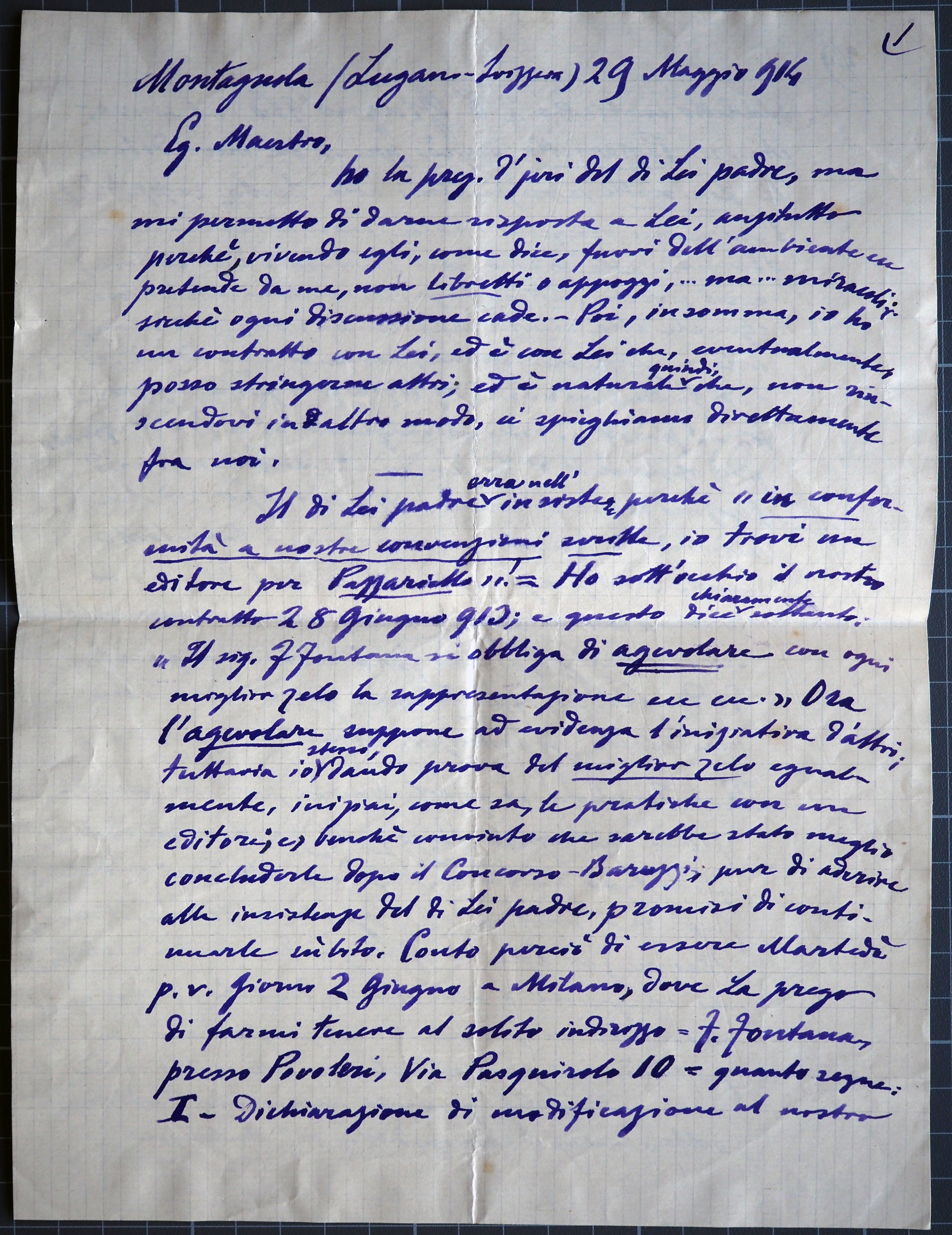 Lettera del 29 Maggio 1914, pagina 1